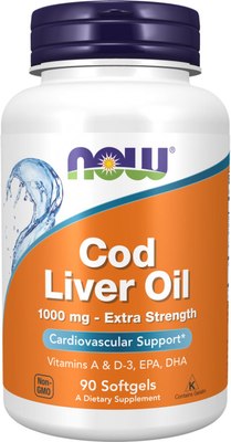 Жирные кислоты NOW Foods Cod Liver Oil 1000мг (90капсул) - 