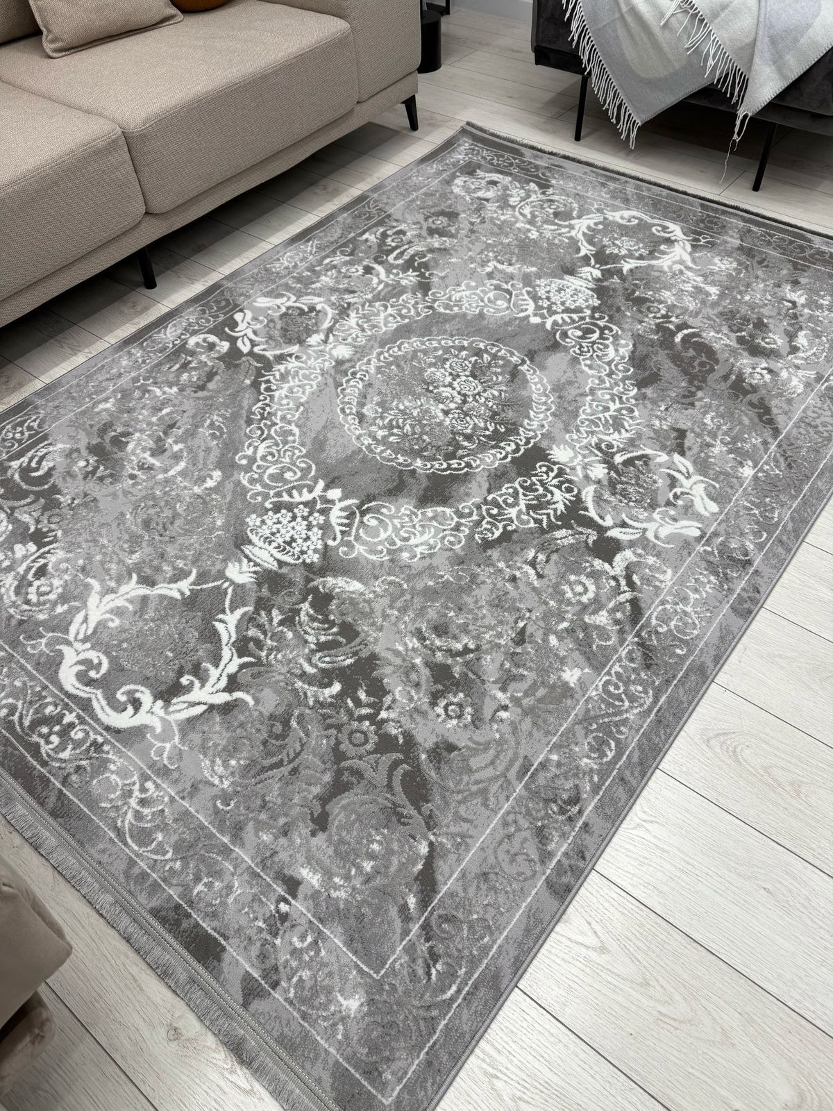 Коврик Radjab Carpet Афина Прямоугольник 0916B / 13314RK (0.8x1.5, Grey/Grey) — фото 3