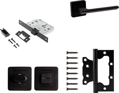 Комплект дверной фурнитуры Code Deco H-22105-A-BLM с фиксатором (матовый черный) - 