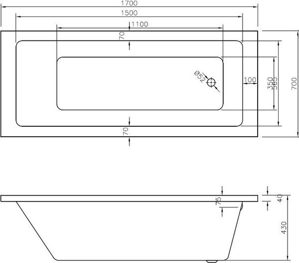 Купить Ванна акриловая Bonito Home Saga 170x70 / BH-SA-206-170-70/St в Гродно