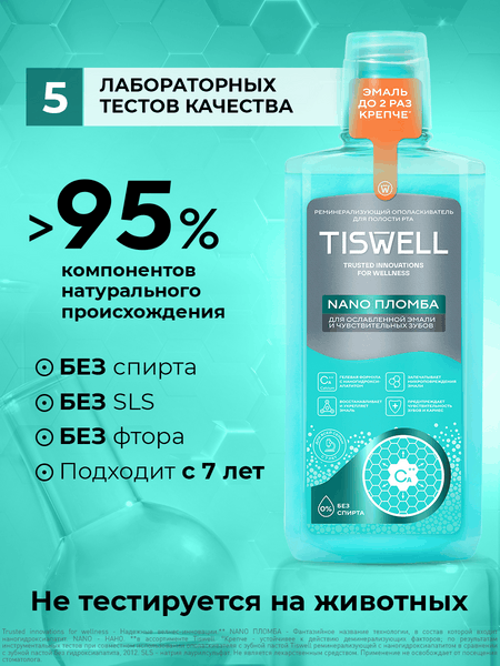 Ополаскиватель для полости рта Tiswell Реминерализирующий с наногидроксиапатитом (500мл)