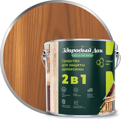 Защитно-декоративный состав Здоровый дом 2в1 Орех (2.7л) - 