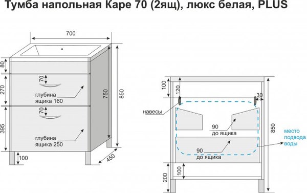 Купить Тумба под умывальник Symbolite Каре 70 Люкс Plus 2 ящика в Минске