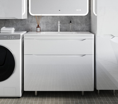 Тумба под умывальник Symbolite Марелла 90 Люкс Plus 2 ящика (белый глянец) -