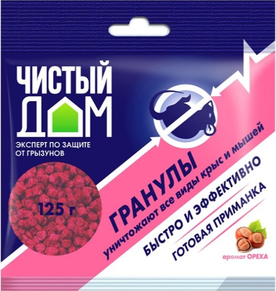 Средство для борьбы с вредителями Чистый дом Гранулы от крыс и мышей с запахом ореха (125г)