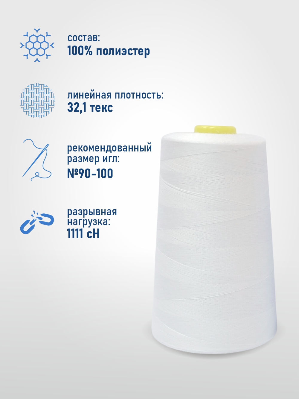Набор швейных ниток Sentex 100% полиэстр 40/2 5000 ярдов (2шт, белый) — фото 4