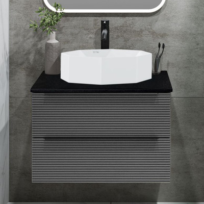 Тумба под умывальник Runo Орлеан 70 (подвесная, серый/черный) -