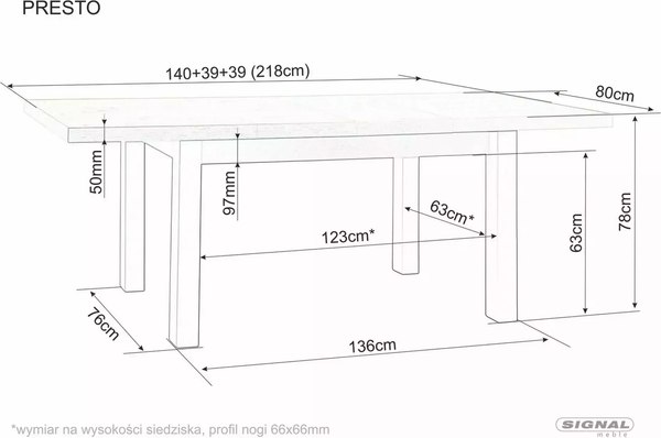 Купить Обеденный стол Signal Presto 140-218x80 в Бобруйске