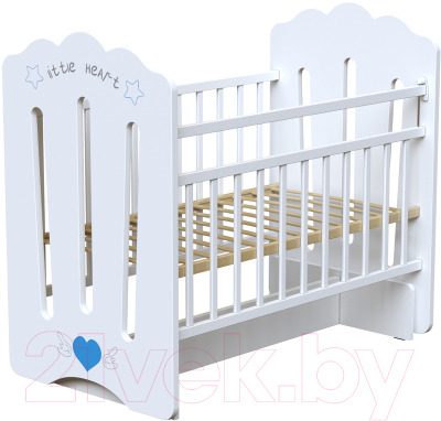 Детская кроватка VDK Little Heart колесо-качалка с маятником (белый)