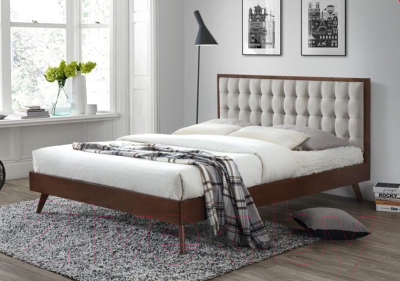 Двуспальная кровать Halmar Solomo 160x200  (бежевый/орех)