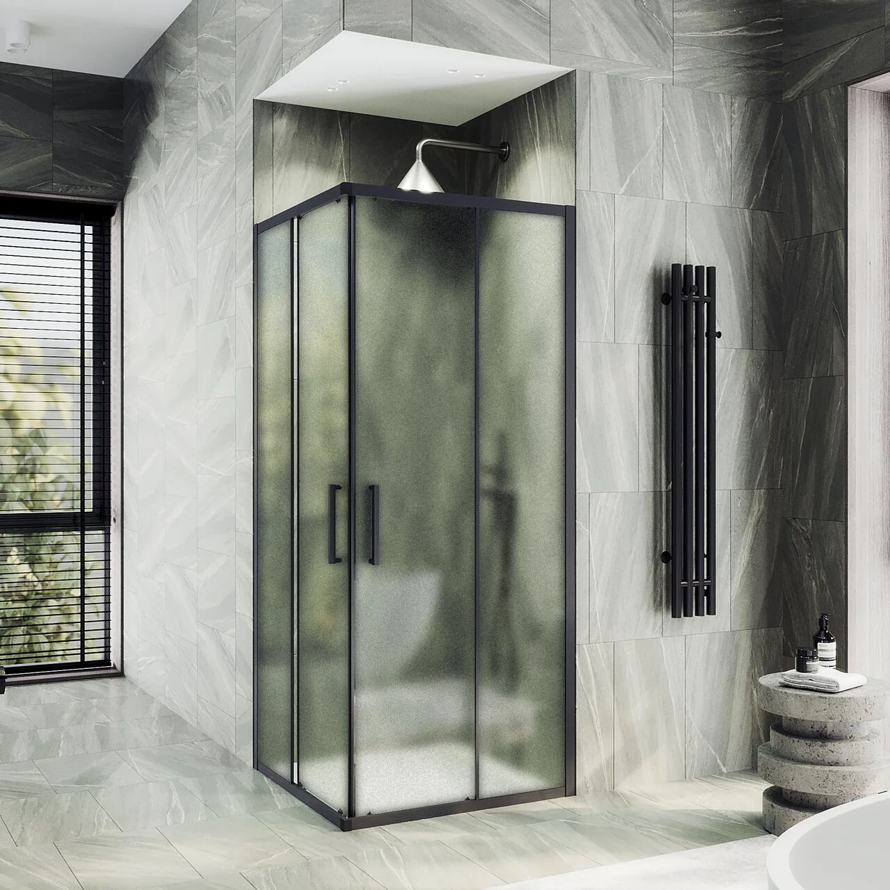 Душевой уголок MaybahGlass MGY-1330-6 (сатин стекло/черный) — фото 2