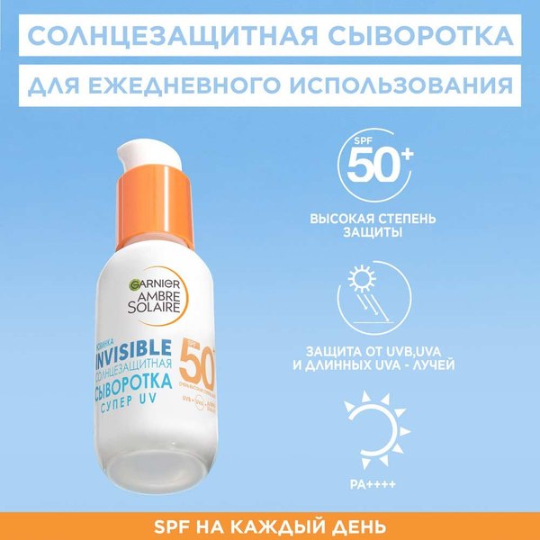 Сыворотка солнцезащитная Garnier Ambre Solaire Невидимая SPF 50+ (30мл)