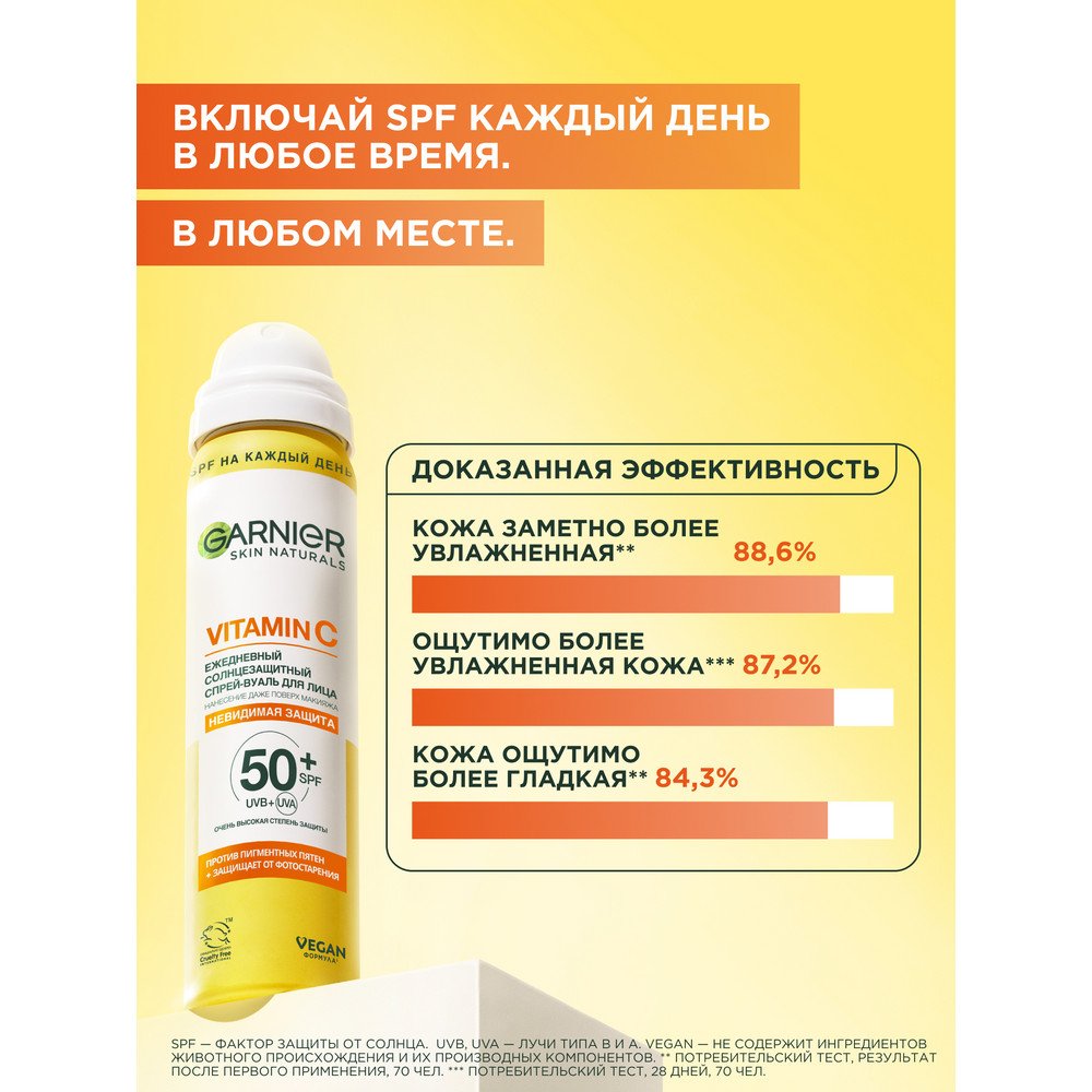 Спрей солнцезащитный Garnier Ambre Solaire Skin Naturals Vitamin C Вуаль Невидимая защита (75мл) — фото 4