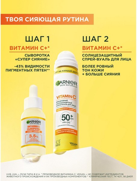 Спрей солнцезащитный Garnier Ambre Solaire Skin Naturals Vitamin C Вуаль Невидимая защита (75мл)