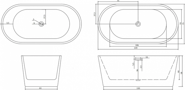 Купить Ванна акриловая Cerutti Spa Resia 150x75 в Молодечно