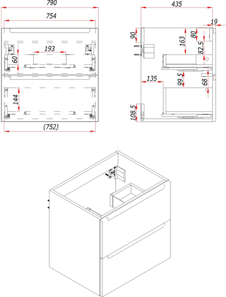 Тумба с умывальником ЗОВ Дион 80 / D80LWP0M9003MKV5-LDSPW6002