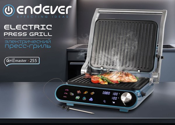 Электрогриль Endever Grillmaster-255 (серебристый/синий)