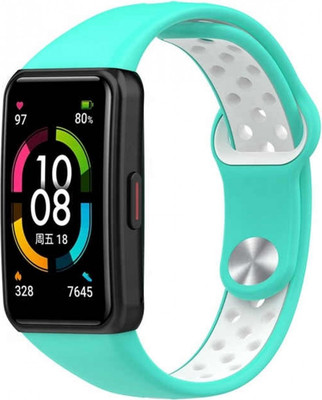 Ремешок для умных часов Rumi Sport N-style для Honor Band 6/7/Huawei Band 6 (бирюзовый/белый) - 