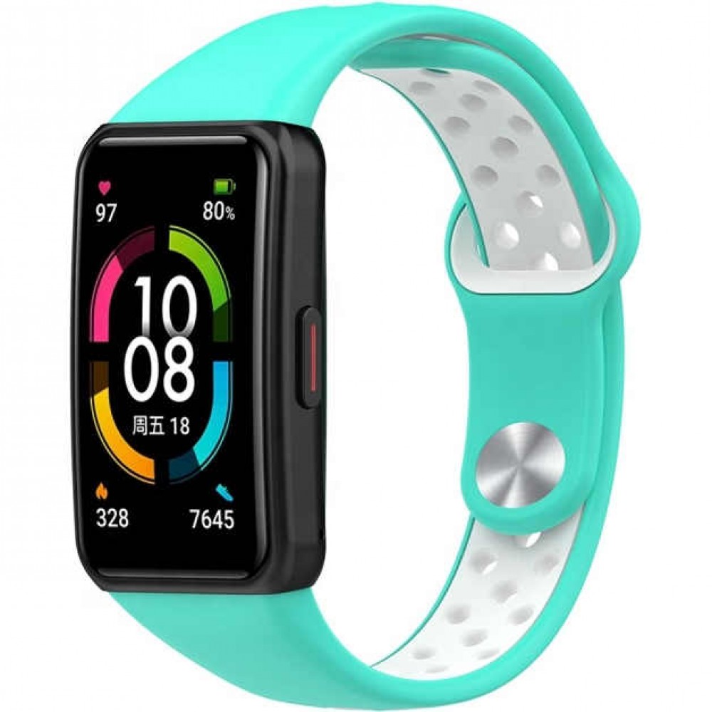 Ремешок для умных часов Rumi Sport N-style для Honor Band 6/7/Huawei Band 6 (бирюзовый/белый)