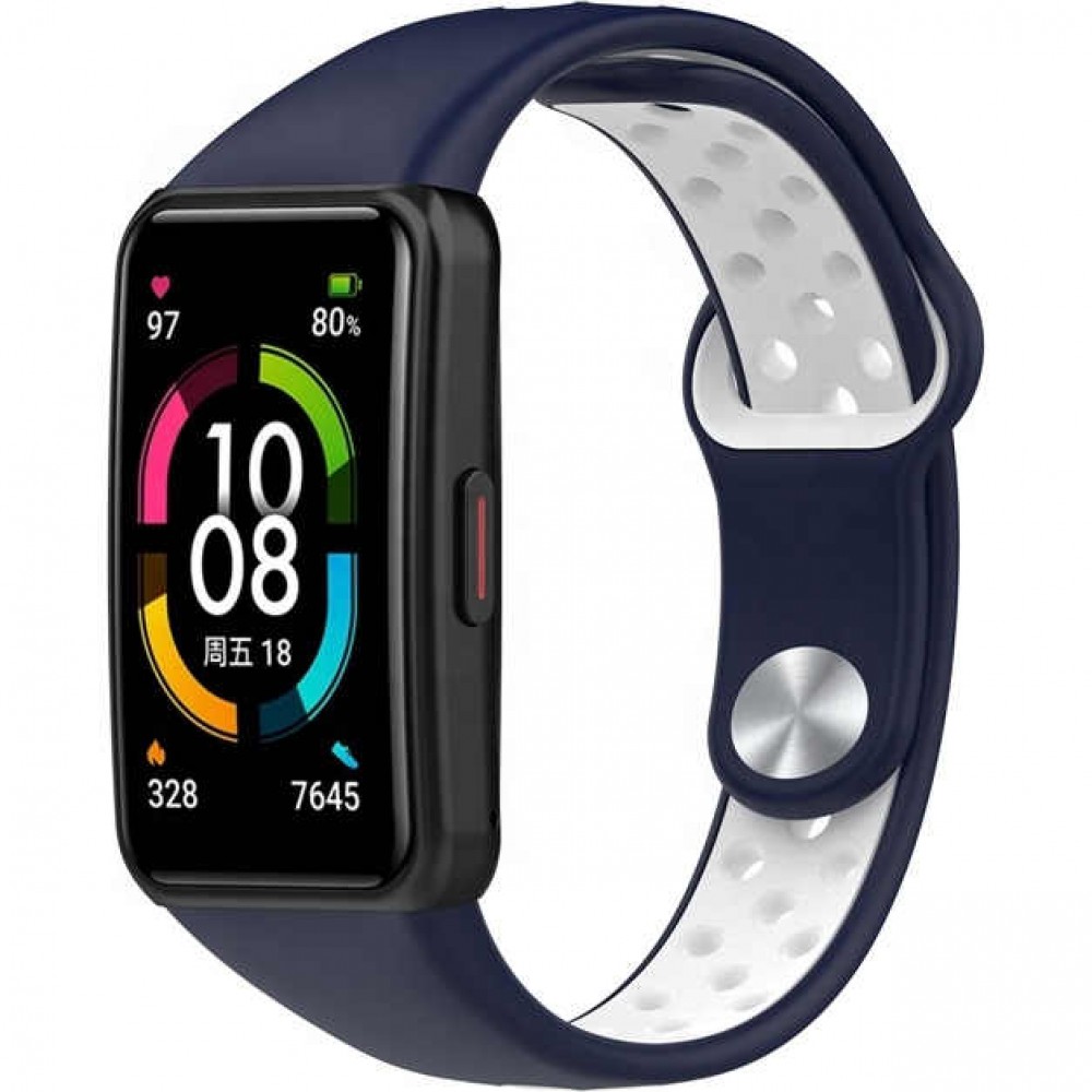 Ремешок для умных часов Rumi Sport N-style для Honor Band 6/7/Huawei Band 6 (синий/белый)