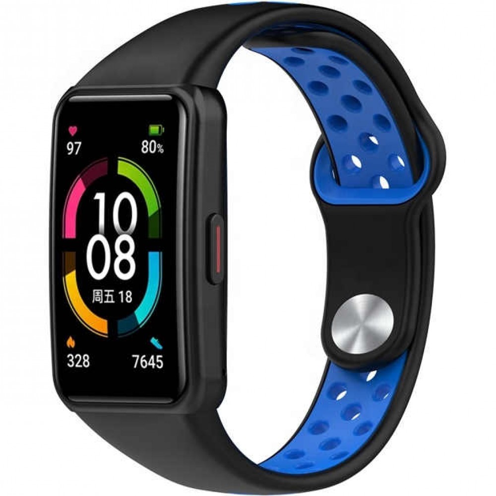 Ремешок для умных часов Rumi Sport N-style для Honor Band 6/7/Huawei Band 6 (черный/голубой)