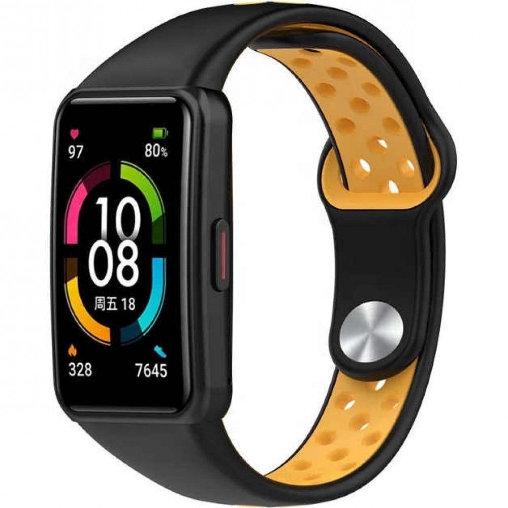Ремешок для умных часов Rumi Sport N-style для Honor Band 6/7/Huawei Band 6 (черный/желтый)