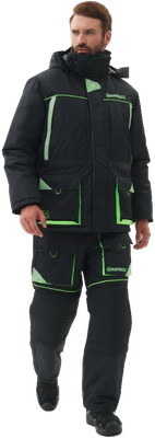 Костюм для охоты и рыбалки Huntsman Elbrus -35°C (р.60-62/170-176, черный/лайм) -