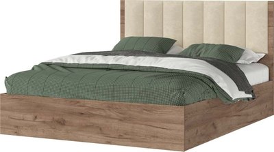 Двуспальная кровать Стендмебель Рейн КР 02 160x200 (велюр бежевый/дуб крафт табачный) - 