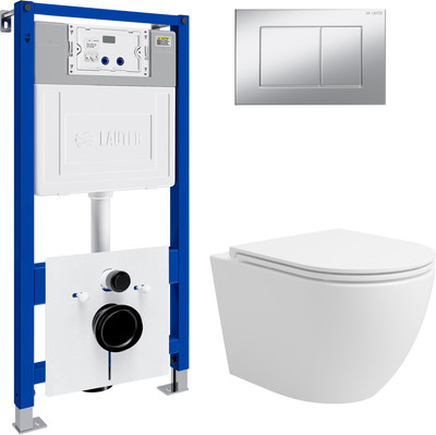 Унитаз подвесной с инсталляцией Lauter Vortex 2110830 с кнопкой 219703J (прямоугольная, сатин) - 