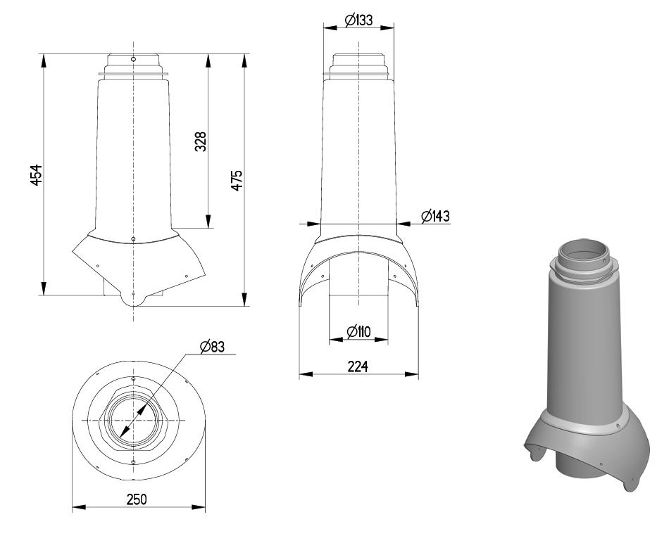 Выход вентиляционный на крышу Krovent Pipe-VT IS 110/125 RAL 9005 (черный) — фото 2