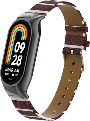 Ремешок для фитнес-трекера Rumi Ecoleather для Xiaomi Smart Band 8/9 (коричневый/белый) - 