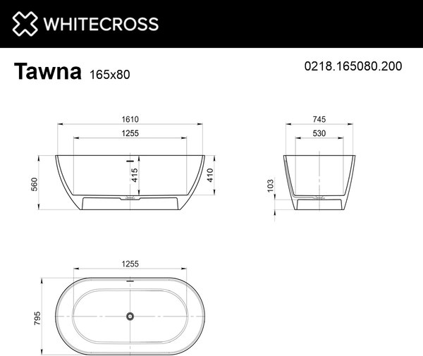 Купить Ванна из искусственного камня Whitecross Tawna 165x80 / 0218.165080.200 в Барановичах