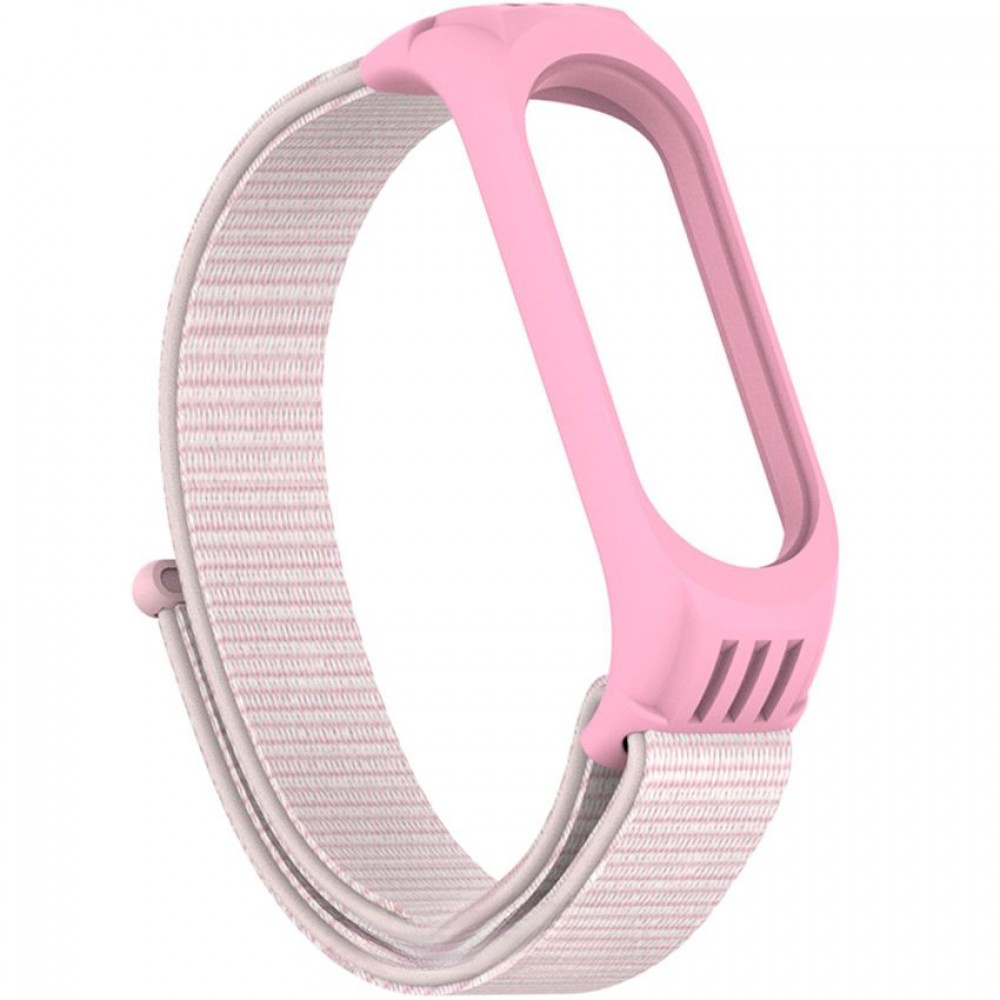 Ремешок для фитнес-трекера Rumi Нейлоновый для Xiaomi Mi Band 6/5 (розовый/белый) — фото 1