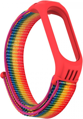 Ремешок для фитнес-трекера Rumi Нейлоновый для Xiaomi Mi Band 6/5 (радужный/красный) - 