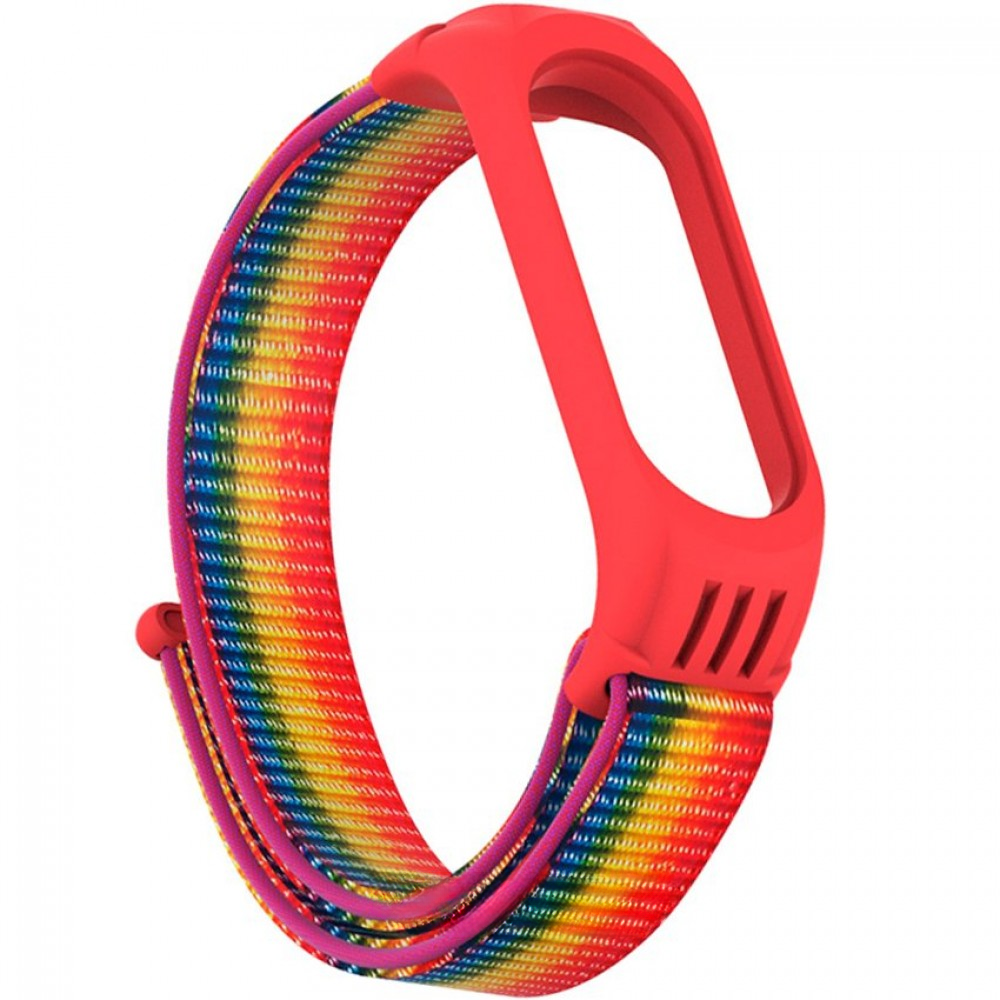 Ремешок для фитнес-трекера Rumi Нейлоновый для Xiaomi Mi Band 6/5 (радужный/красный) — фото 1