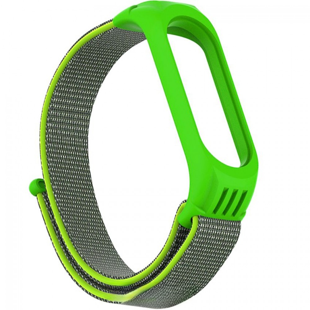 Ремешок для фитнес-трекера Rumi Нейлоновый для Xiaomi Mi Band 6/5 (салатовый/серый) — фото 1