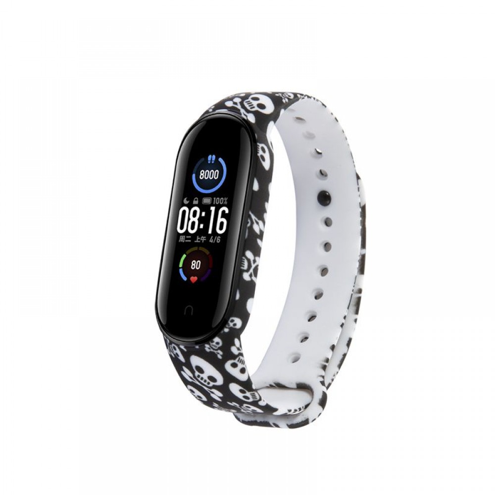 Ремешок для фитнес-трекера Rumi Для Xiaomi Mi Smart Band 6/Mi Band 5 (черепа)