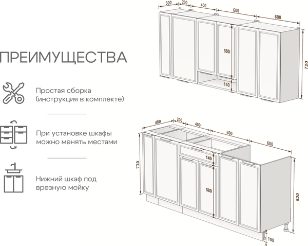 Купить Кухонный гарнитур Arvento Флок-плюс 1.8м в Могилеве