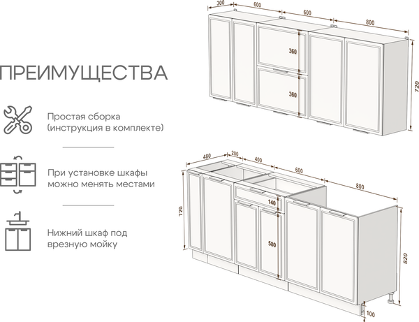 Купить Кухонный гарнитур Arvento Флок-плюс 2м в Бобруйске