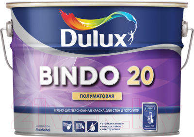 Краска Dulux Bindo 20 для стен и потолков (9л, белый полуматовый)