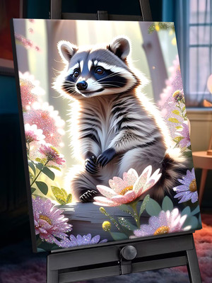 Картина по номерам Флюид Енот в цветах 40x50 / SHR0572 -