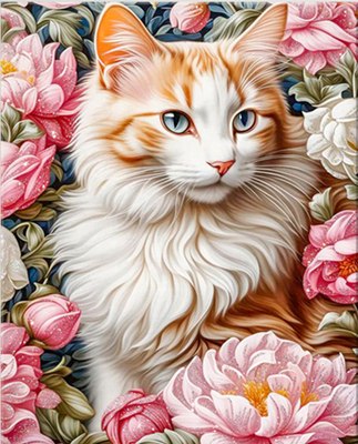 

Картина по номерам, Кошка в пионах 40x50 / SHR0582