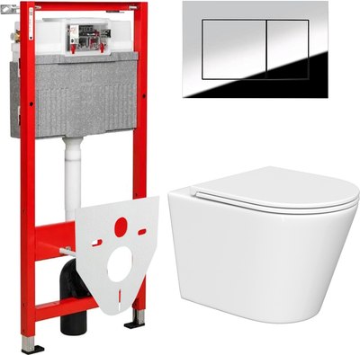 Унитаз подвесной с инсталляцией Lauter Longer 2110822 + TECE Kit 9400412 с кнопкой (хром) - 