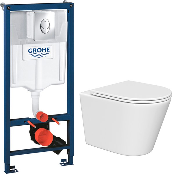 Унитаз подвесной с инсталляцией Lauter Longer 2110822 + GROHE Rapid SL 38721001 с кнопкой (овальная, хром)