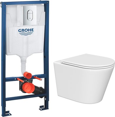 Унитаз подвесной с инсталляцией Lauter Longer 2110822 + GROHE Rapid SL 39504000 с кнопкой (круглая, хром) - 