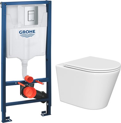 Унитаз подвесной с инсталляцией Lauter Longer 2110822 + GROHE Rapid SL 38772001 с кнопкой (прямоугольная, хром) - 