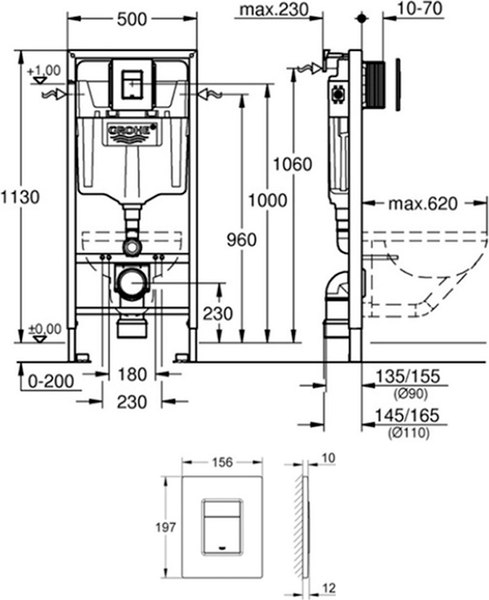 Унитаз подвесной с инсталляцией Lauter Longer 2110822 + GROHE Rapid SL 38721001 с кнопкой (овальная, хром)