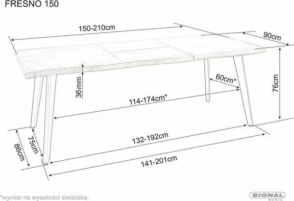 Купить Обеденный стол Signal Fresno 150-210x90 в Гродно