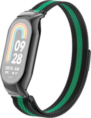 Ремешок для фитнес-трекера Rumi Milanese Loop для Xiaomi Smart Band 8/9 (черный/зеленый) - 