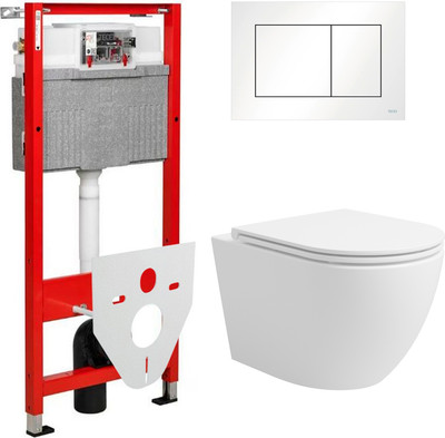 Унитаз подвесной с инсталляцией Lauter Vortex 2110830 + TECE Kit 9400413 с кнопкой (белый) - 